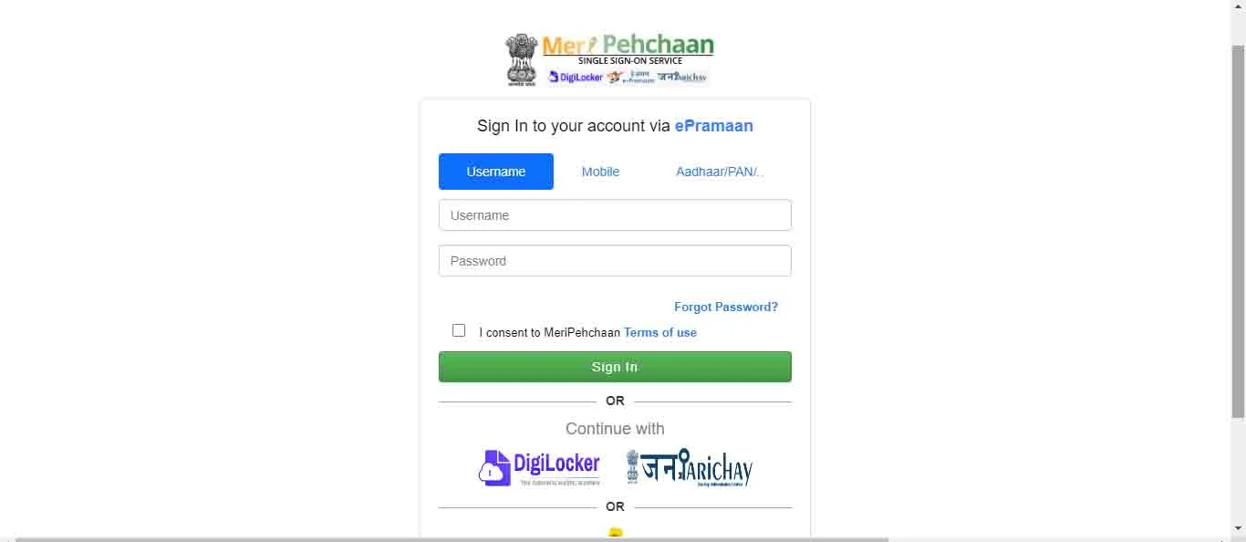 New user? Sign up for MeriPehchaan